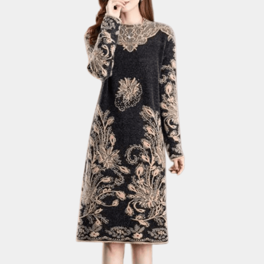Elegant Jacquard Knit Dress | Floral Baroque Design | Soft Fabric | Evening & Special Occasions