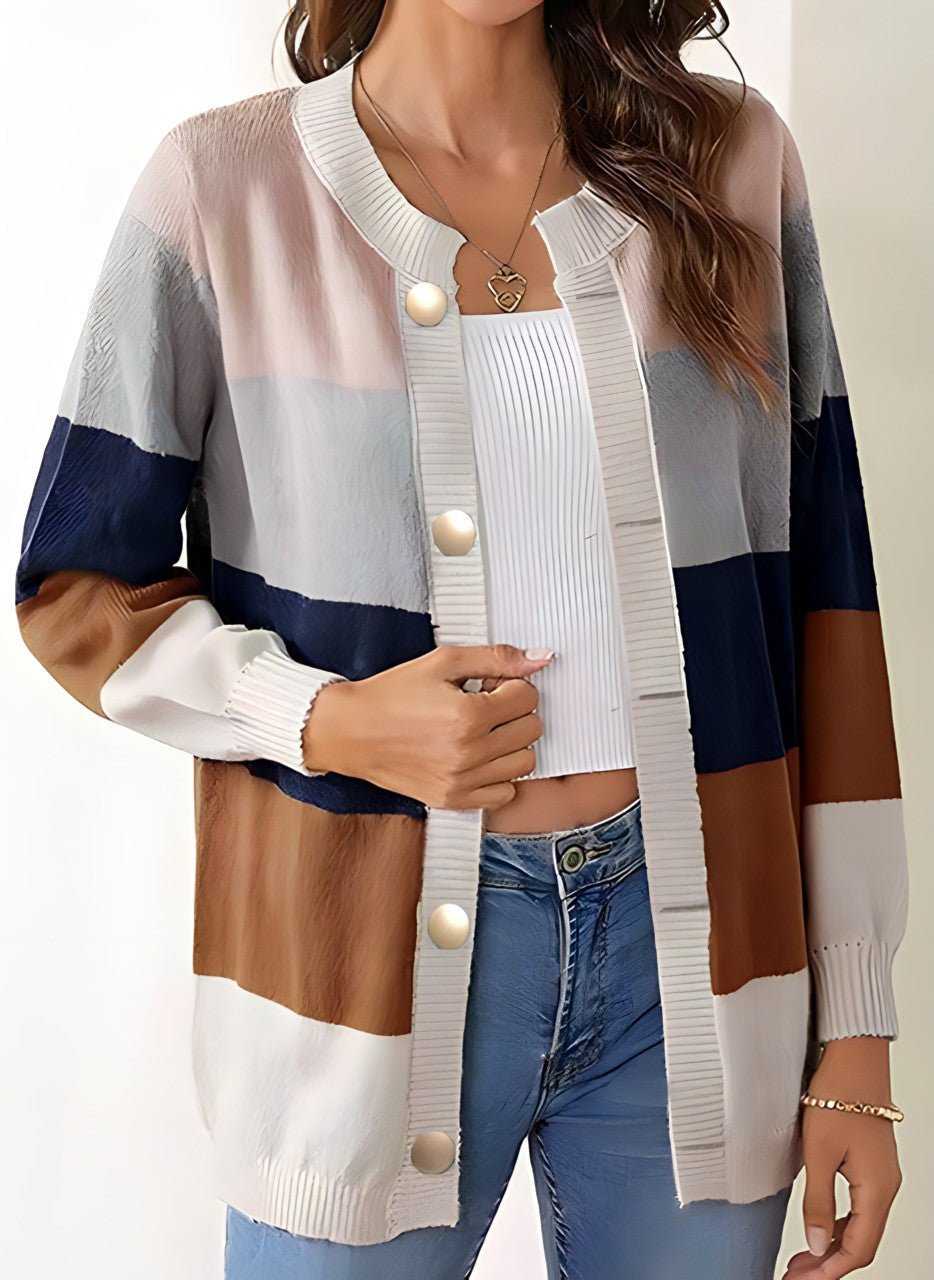 Women's Knit Cardigan | Pastel Stripe with Pearl Buttons | Lightweight Spring Sweater