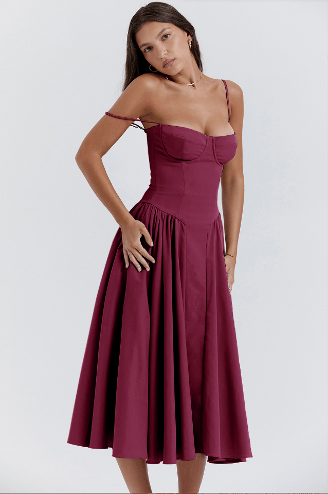Bustier Midi Dress | Fit-and-Flare Silhouette | Soft Cotton Blend