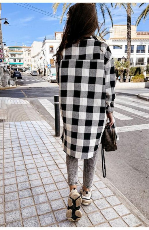 Long Plaid Shacket | Lightweight Warmth | Button-Up Style | Casual Layer