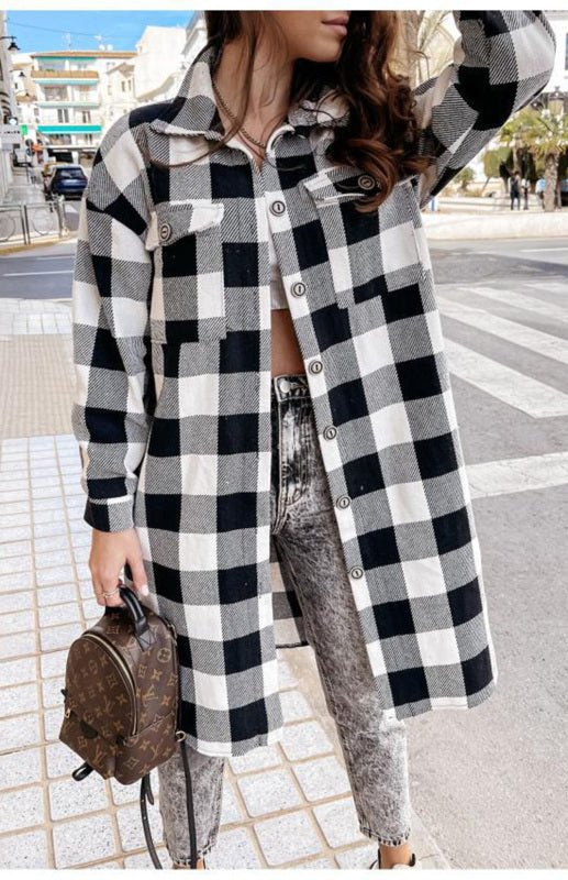Long Plaid Shacket | Lightweight Warmth | Button-Up Style | Casual Layer