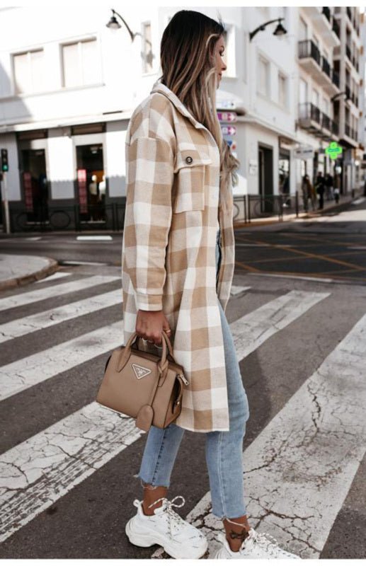 Long Plaid Shacket | Lightweight Warmth | Button-Up Style | Casual Layer