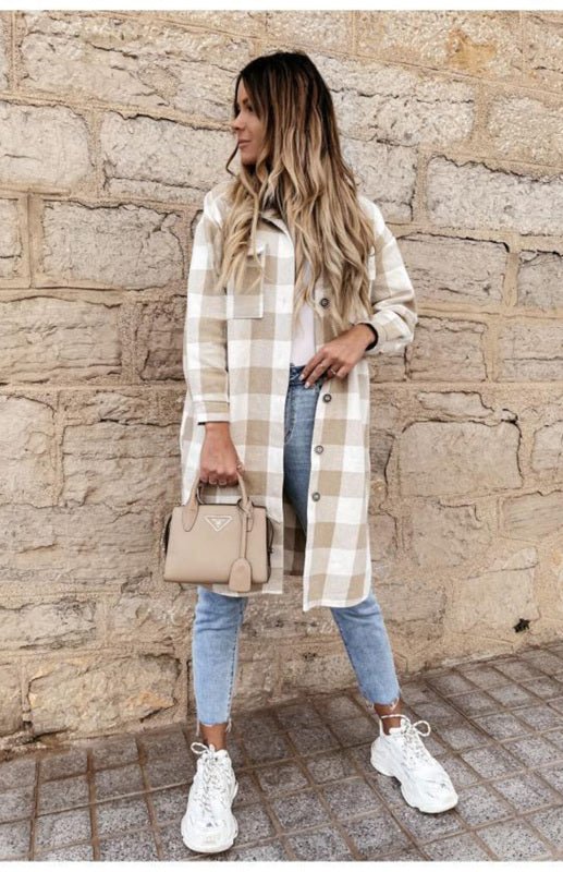 Long Plaid Shacket | Lightweight Warmth | Button-Up Style | Casual Layer