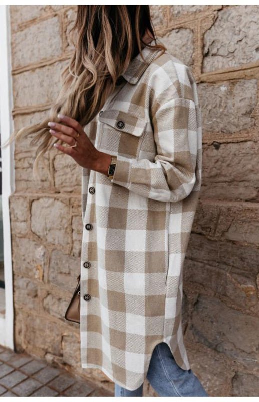 Long Plaid Shacket | Lightweight Warmth | Button-Up Style | Casual Layer