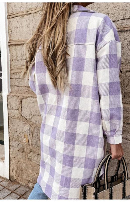 Long Plaid Shacket | Lightweight Warmth | Button-Up Style | Casual Layer
