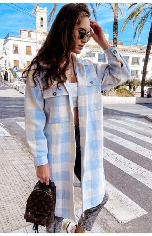 Long Plaid Shacket | Lightweight Warmth | Button-Up Style | Casual Layer