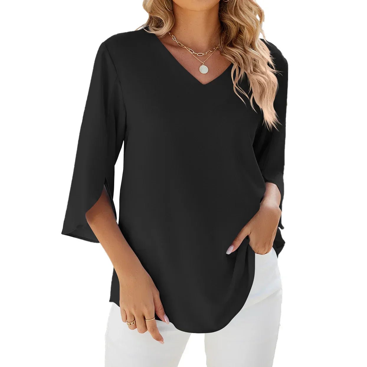 V-Neck Flowy Blouse | 3/4 Sleeve | Lightweight Summer Drape