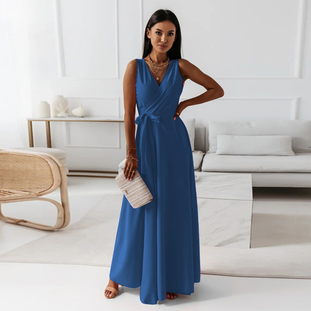 Sleeveless Wrap Maxi Dress | Elegant Tie Waist | Flowy Formal Silhouette