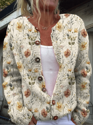 Floral Knit Cardigan | Button-Front Cotton Blend | Lightweight Spring Layer