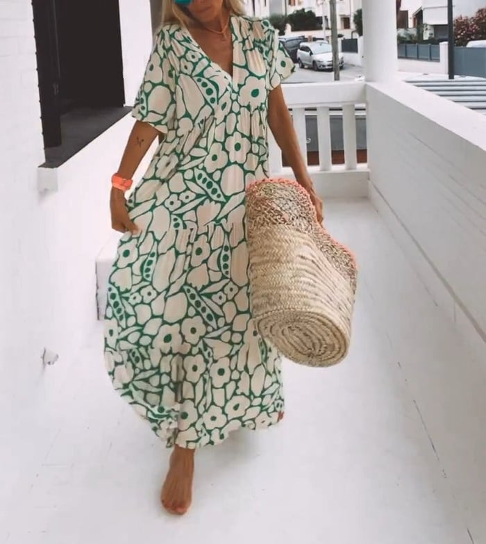 Boho Floral Maxi Dress | V-Neck Tiered Silhouette | Lightweight Summer Fit
