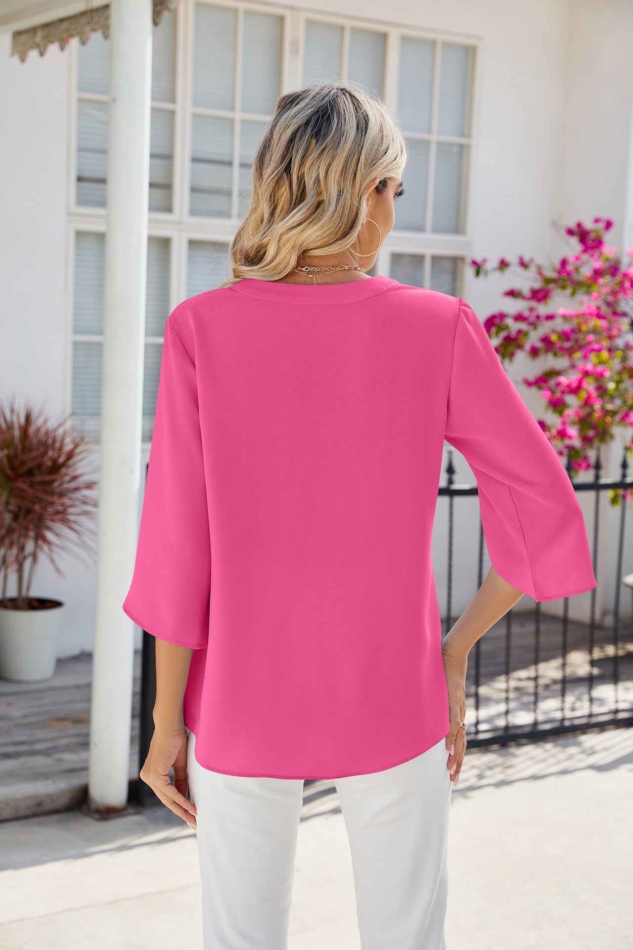 3/4 Sleeve Button Blouse | Lightweight Popover Top | Casual Chic Fit