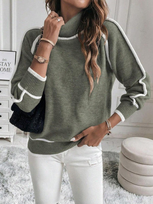 Contrast Stripe Crewneck Sweater | Relaxed Fit | Stylish and Comfortable