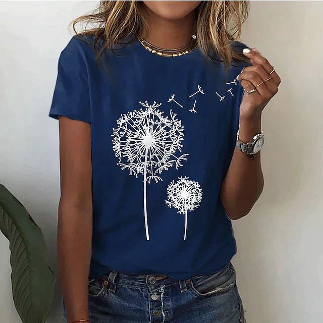 Dandelion Print Graphic Tee | Crew Neck | Soft Cotton Blend