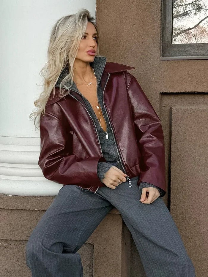 Oversized PU Leather Jacket | Rich Burgundy | Stylish Layering Piece | Winter to Spring Transition