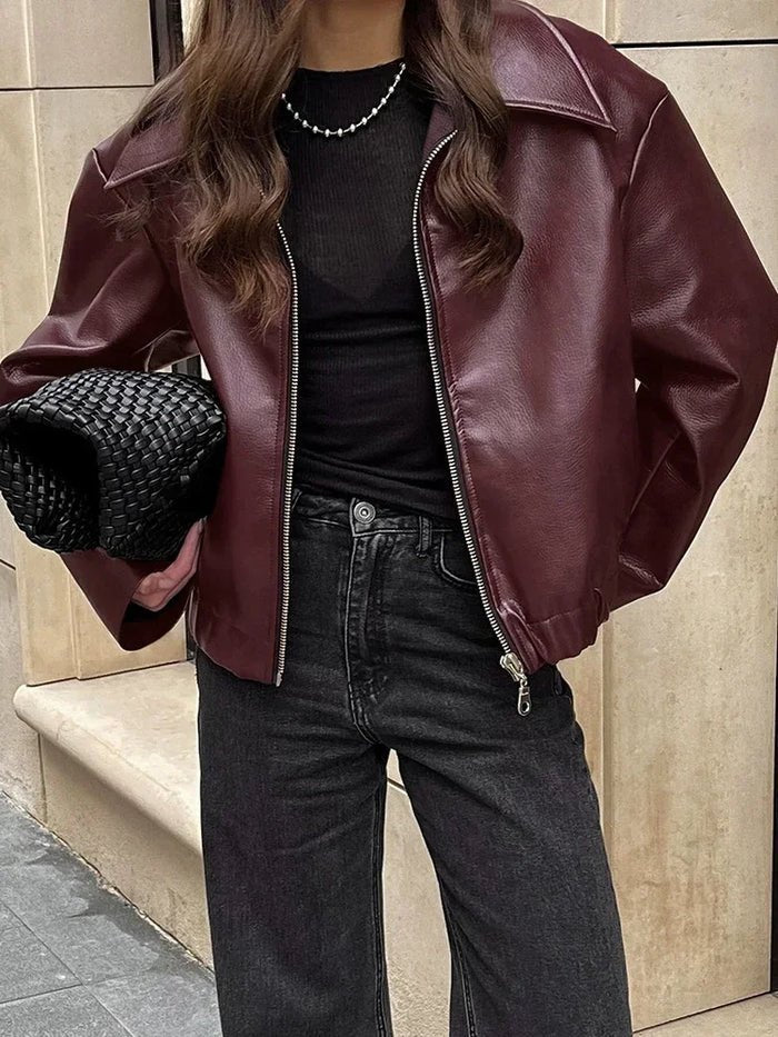 Oversized PU Leather Jacket | Rich Burgundy | Stylish Layering Piece | Winter to Spring Transition