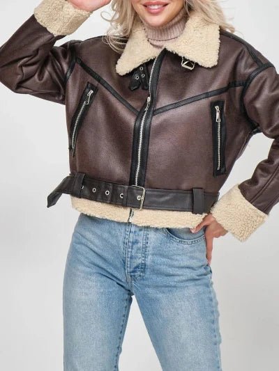 Vintage Aviator Jacket | Shearling Lined | PU Leather | Winter Warmth