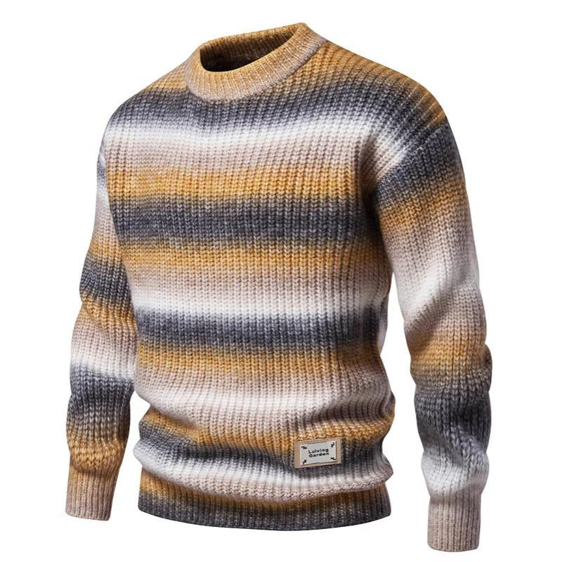 Men’s Gradient Knit Crewneck Sweater | Soft Striped Pullover for Fall