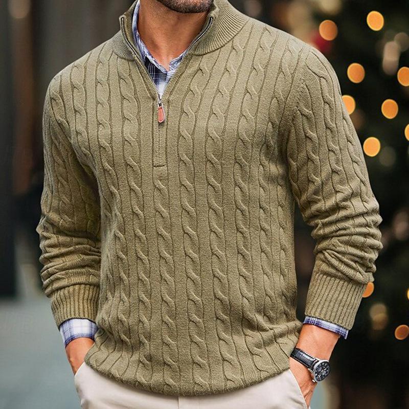Men’s Cable Knit Quarter-Zip Sweater | Classic Pullover | Smart Casual Knitwear