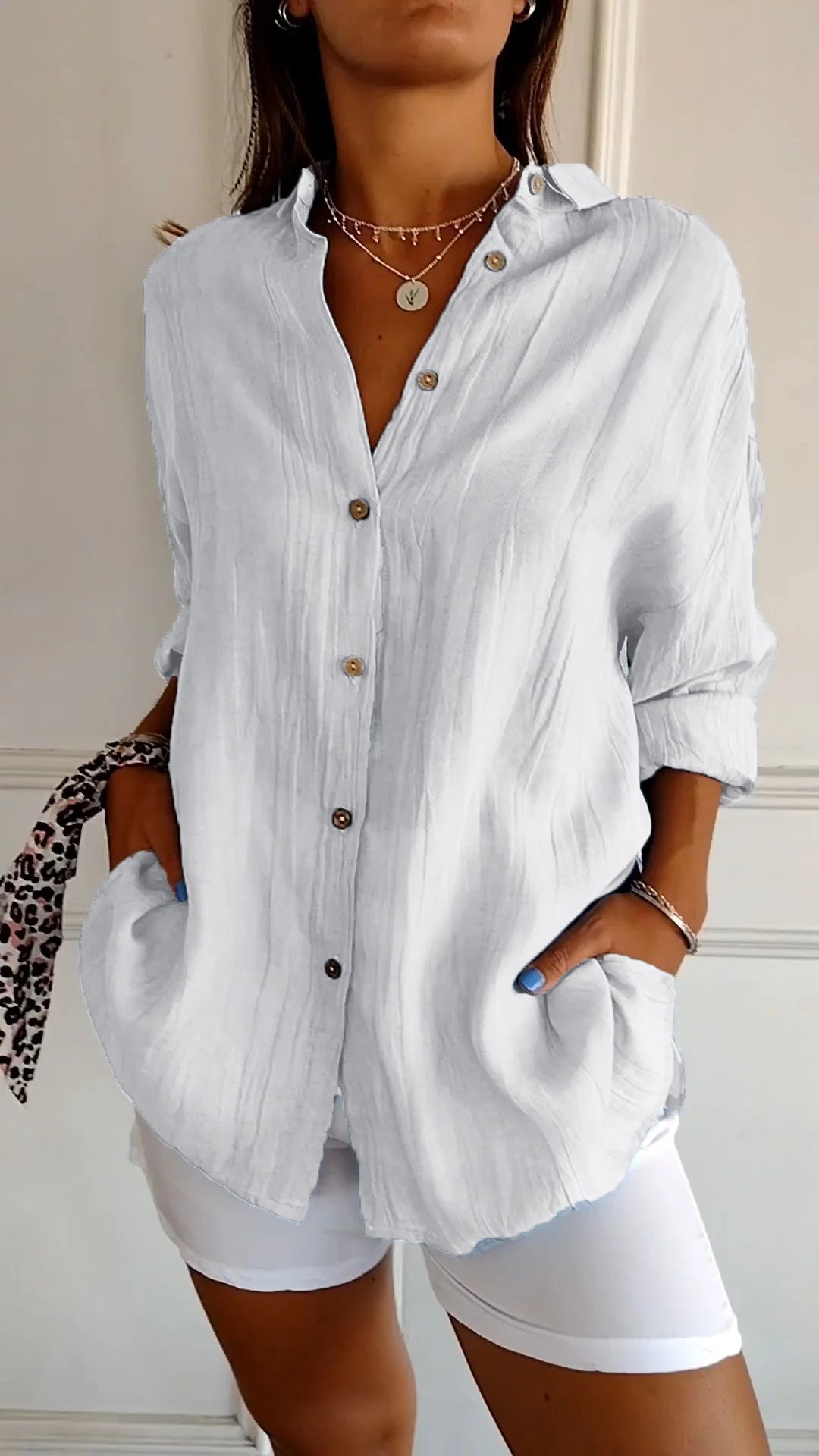Button-Up Crinkle Shirt | Long Sleeve | Lightweight Relaxed Fit