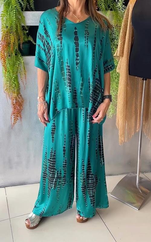 Abstract Print Co-ord Set | Relaxed Boxy Top & Wide-Leg Pants Duo