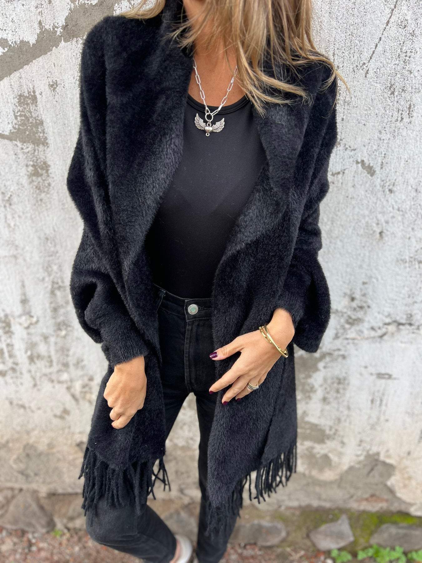 Fringe-Trim Open Cardigan | Cozy Knit | Soft Acrylic Blend | Casual Layer