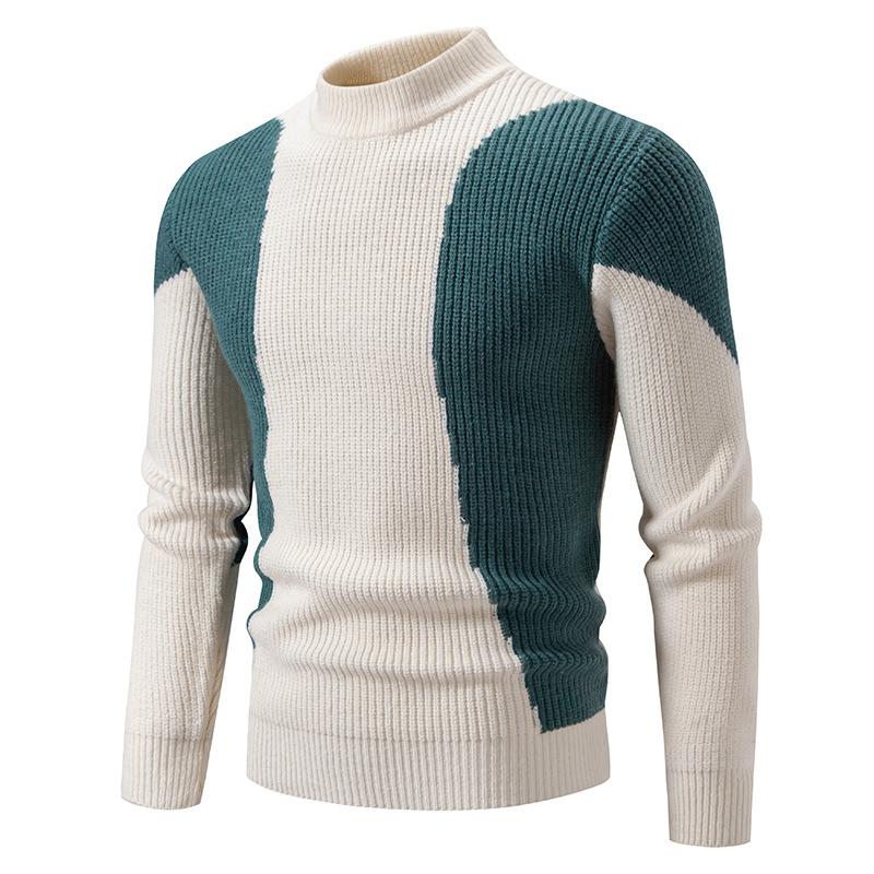 Men’s Colourblock Ribbed Knit Turtleneck | Bold Contrast Sweater