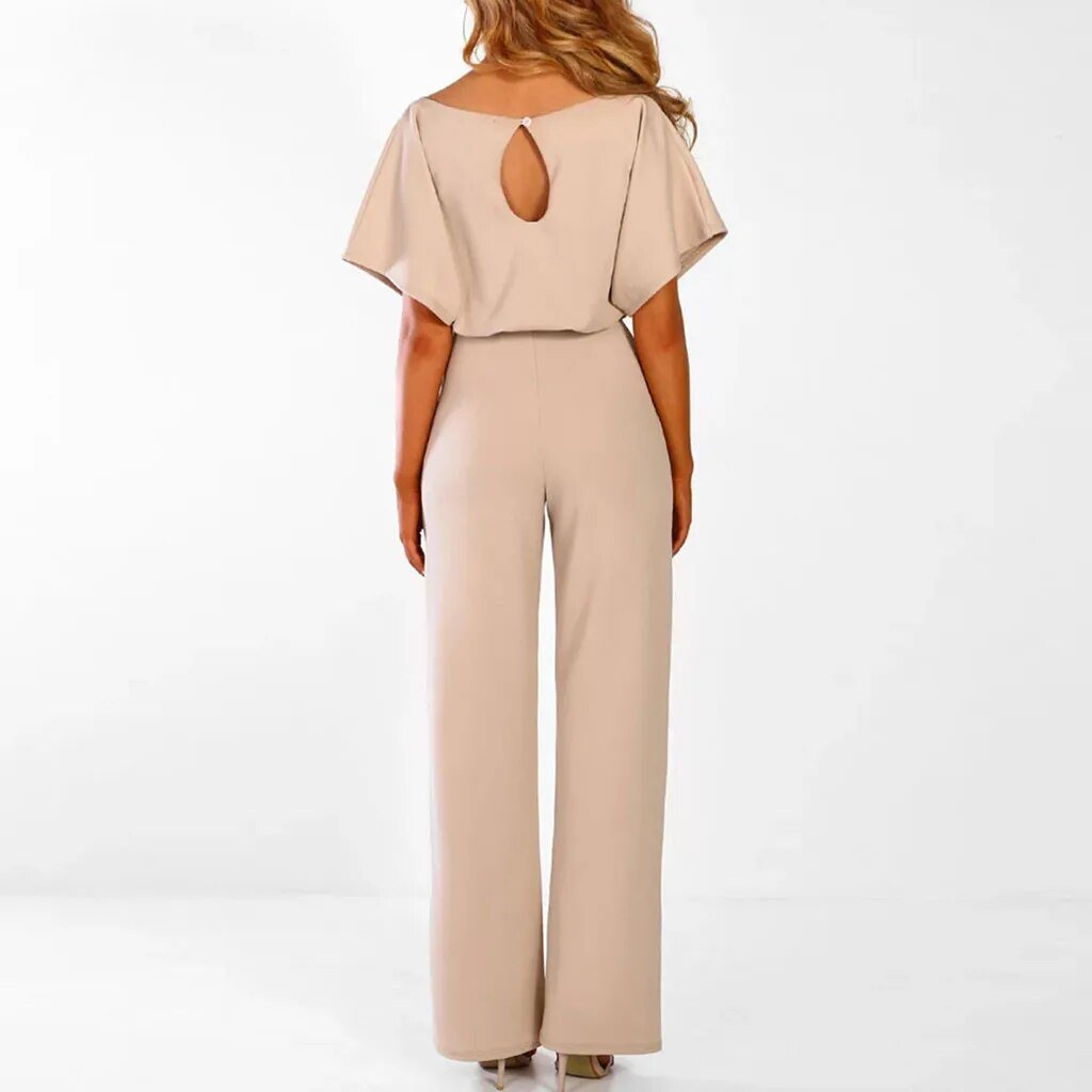 Wide-Leg Belted Jumpsuit | Boat Neck | Elegant Drape Fit