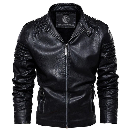 Men’s Faux Leather Biker Jacket | Quilted Sleeves | Slim Fit Outerwear