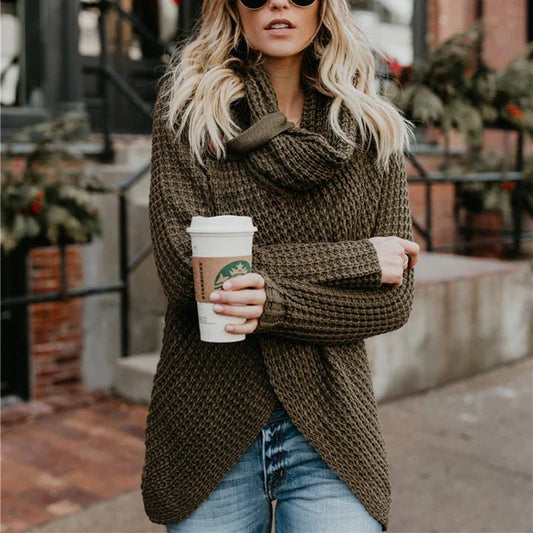 Cross-Front Knit Sweater | Cozy Cowl Neck | Chunky Knit Design