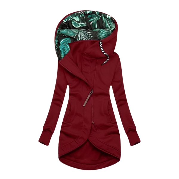 Women's Asymmetrical Hooded Jacket | Fleece Lined | Floral Hood Interior | Outdoor Casual Wear