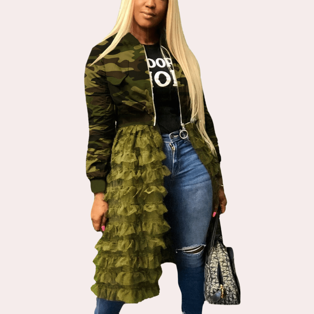 Long Ruffle Bomber Jacket | Bold Velvet Texture | Statement Layering Piece