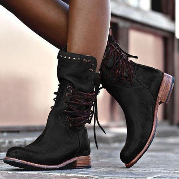Women’s Distressed Lace-Up Combat Boots | Vintage Leather-Look Ankle Boots | Fall & Winter Streetwear
