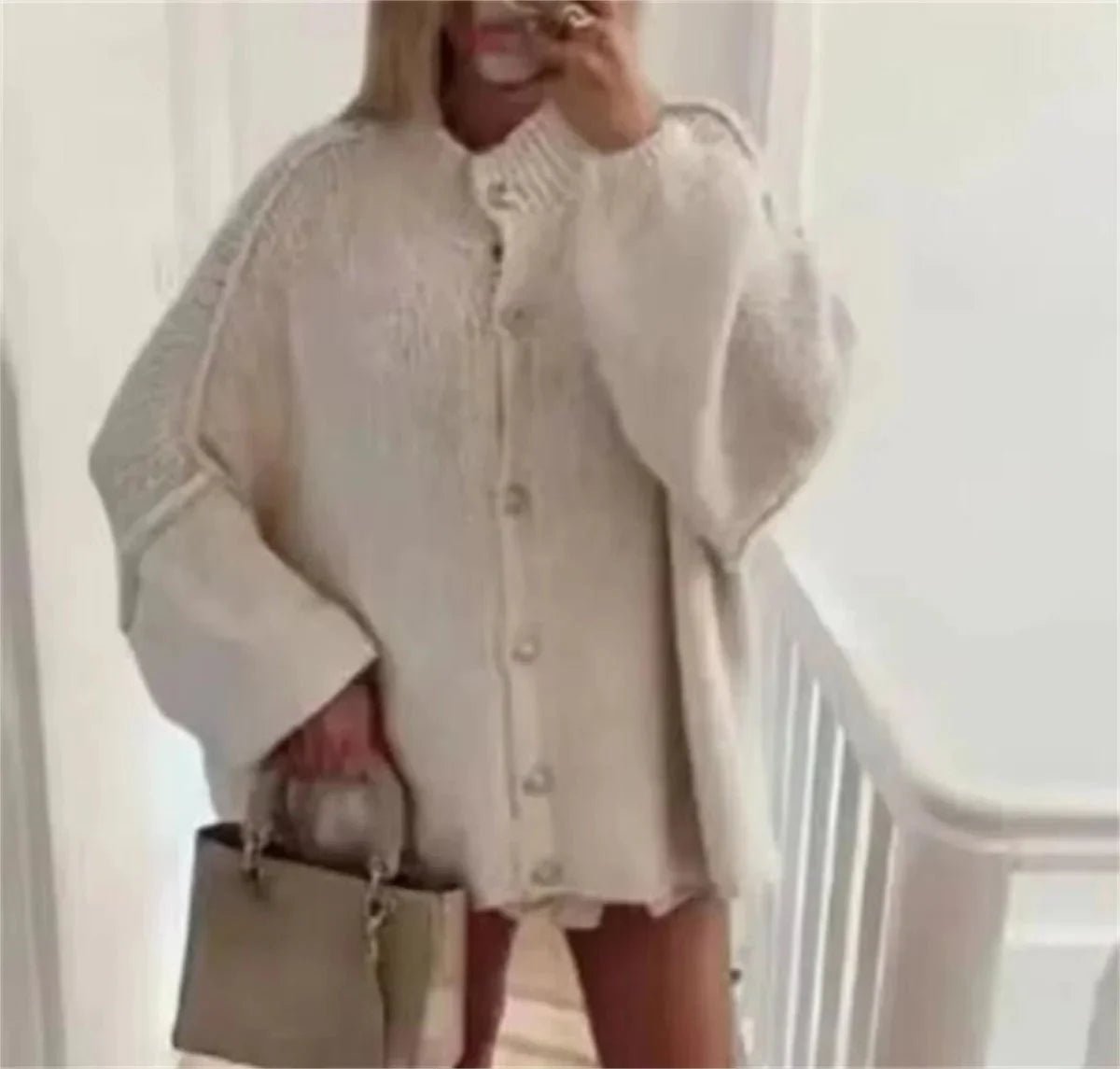 Button-Up Oversized Cardigan | Soft Knit Fabric | Wide Sleeves | Cozy Winter Layer