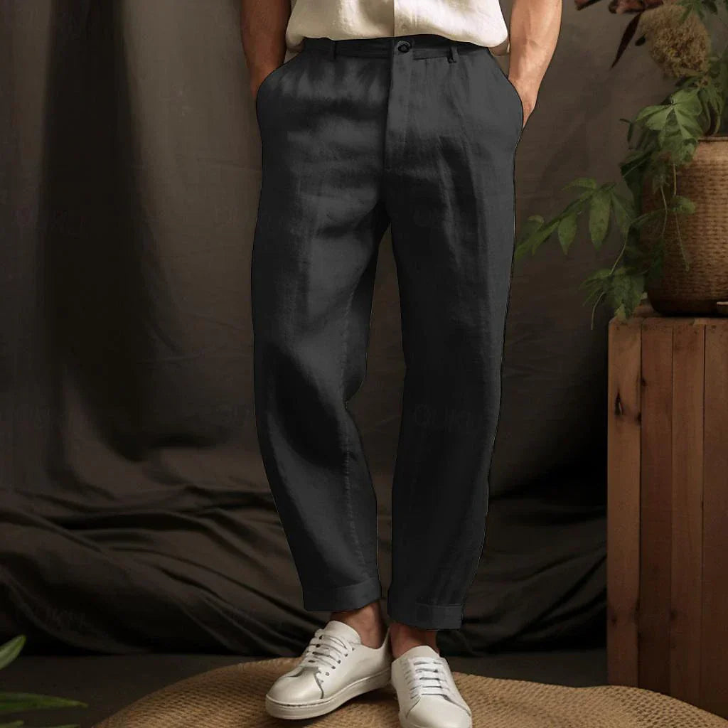 Men’s Pleated Linen-Blend Trousers | Relaxed Fit Summer Pants | Breathable Dress Bottoms