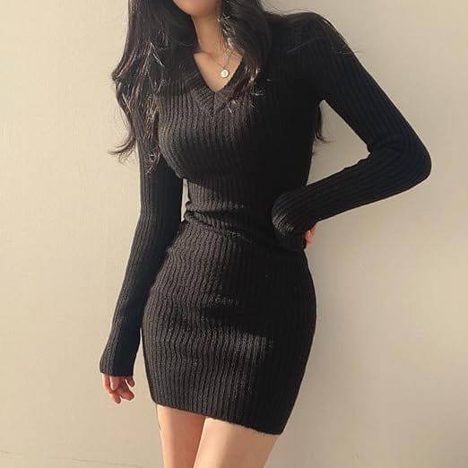 Ribbed Knit Sweater Dress | Slim Fit | Viscose Blend | Elegant Casual Wear