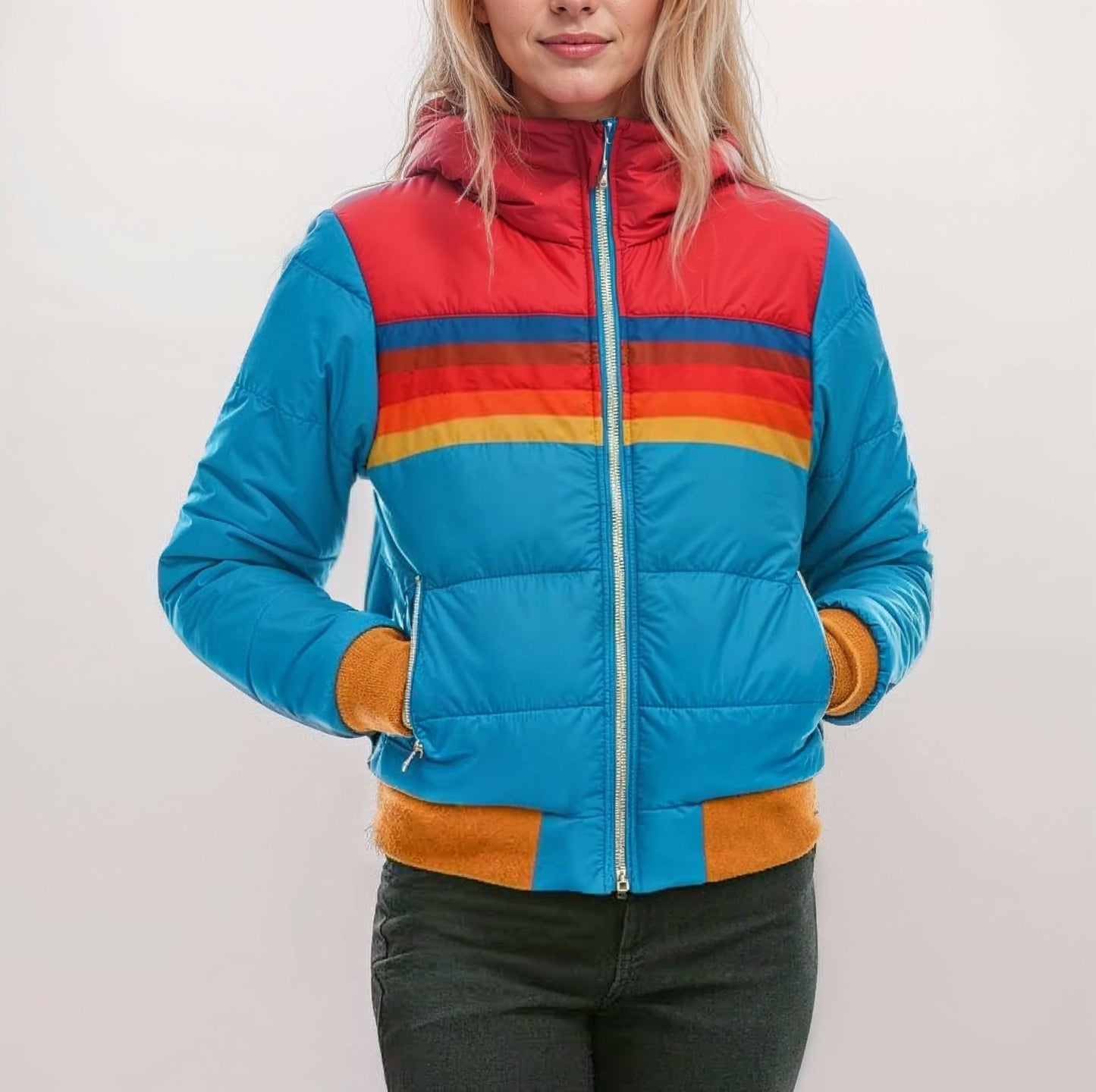Retro Colourblock Puffer Jacket | Lightweight Insulation | Vintage Style | Fall & Spring Layering