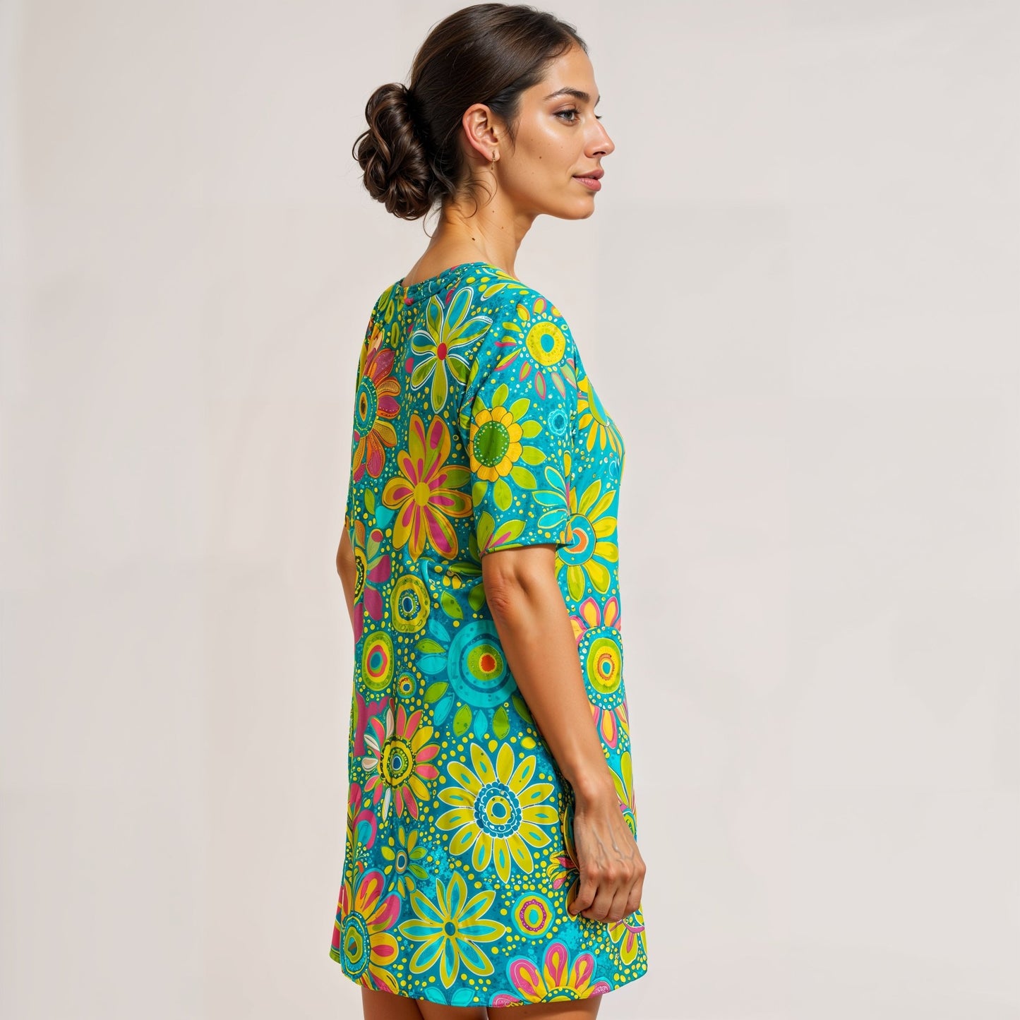 Vibrant Floral Tunic Dress | Lightweight Cotton Blend | Boho Style | Everyday Comfort