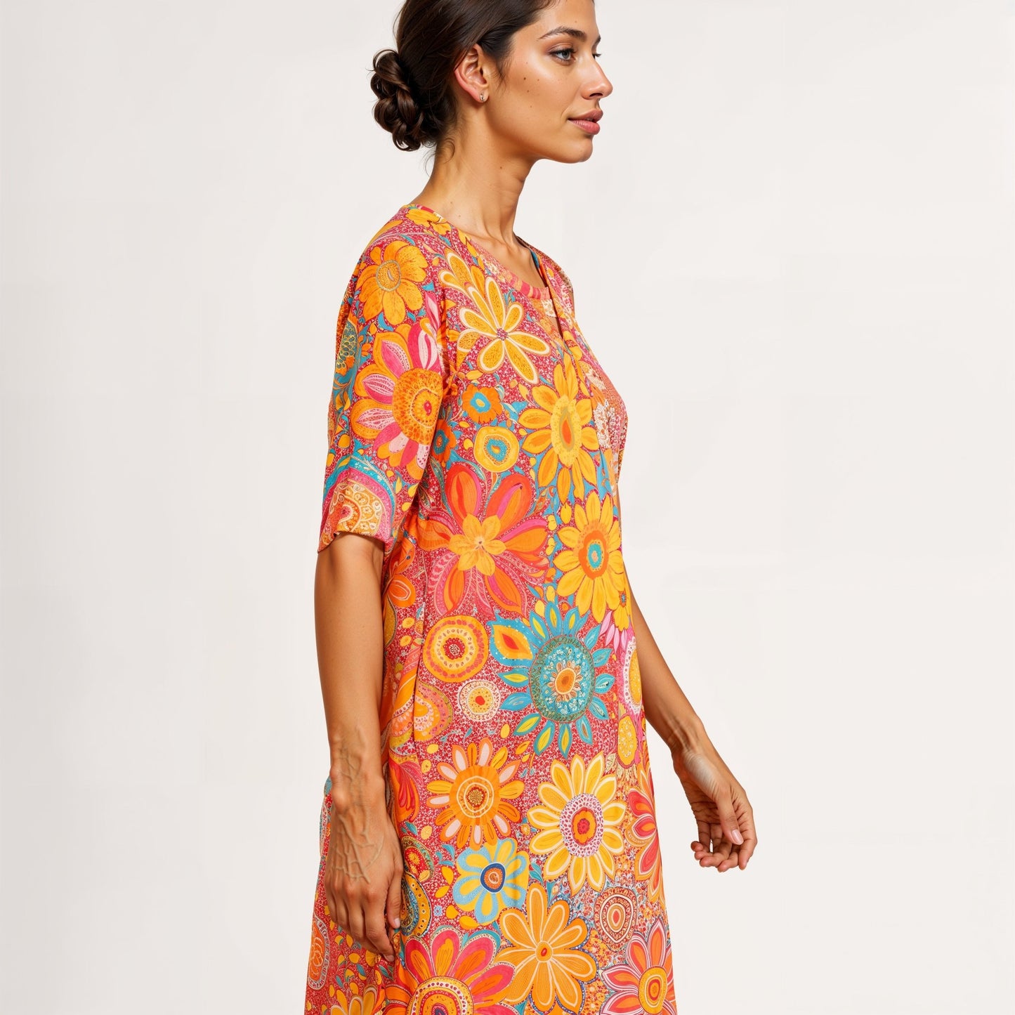 Vibrant Floral Tunic Dress | Lightweight Cotton Blend | Boho Style | Everyday Comfort