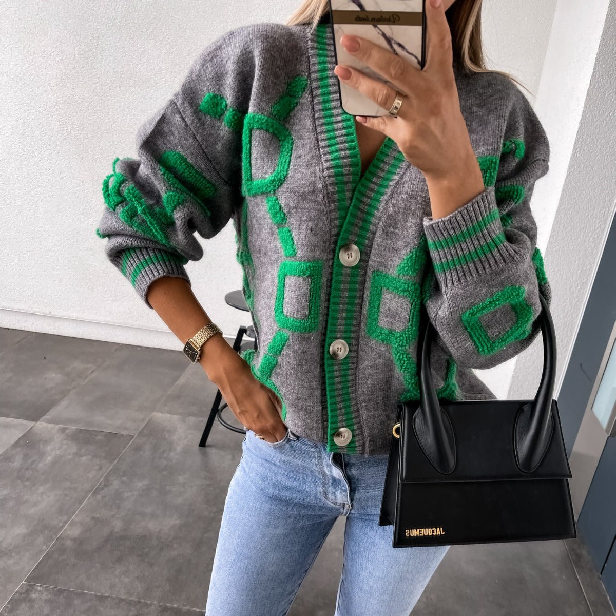 Oversized Graphic Cardigan | Bold Geometric Print | Soft Knit Fabric | Casual Chic