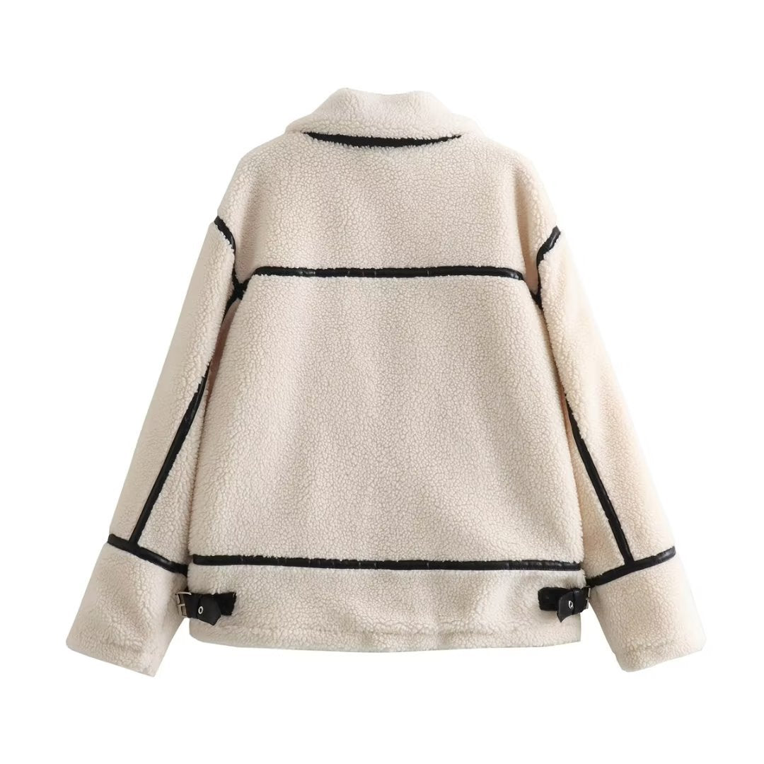 Contrast-Trim Sherpa Jacket | Aviator-Inspired Style | Winter Warmth | Off-White