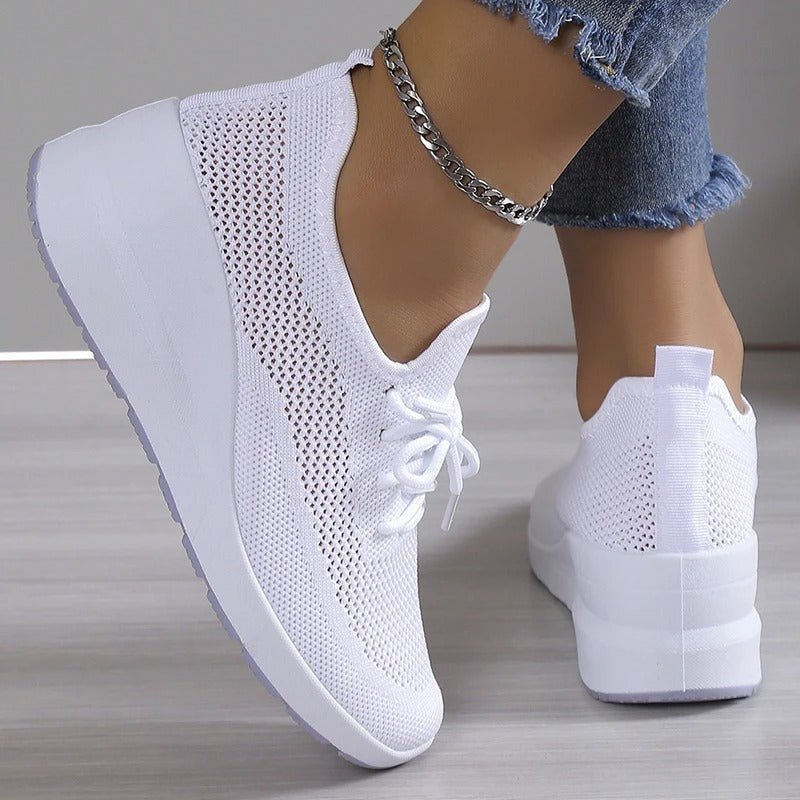 Knit Platform Sneakers | Lightweight Walking Shoe | Cushioned Support Sole