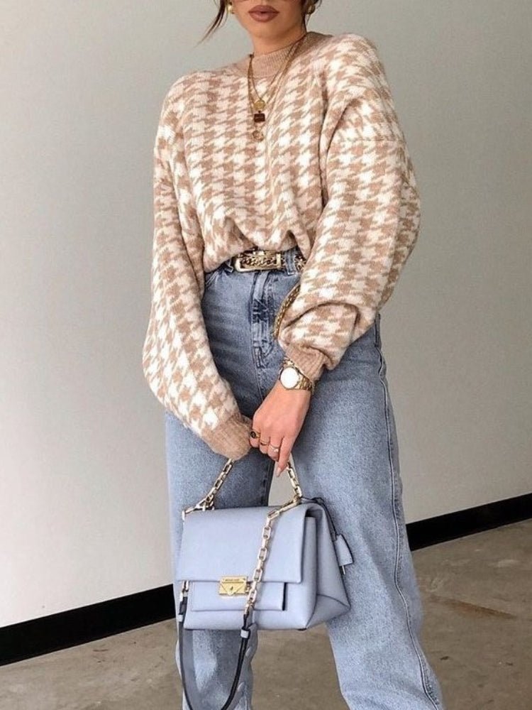 Houndstooth Sweater | Soft Cotton-Cashmere Blend | Cozy Everyday Style