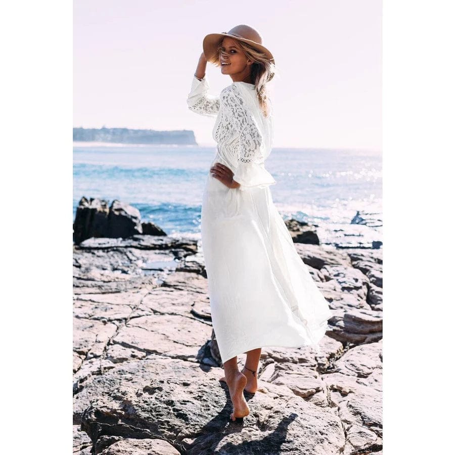 Women's Lace Insert Maxi Beach Dress | Lightweight Flowy Cover-Up | Boho Summer Style