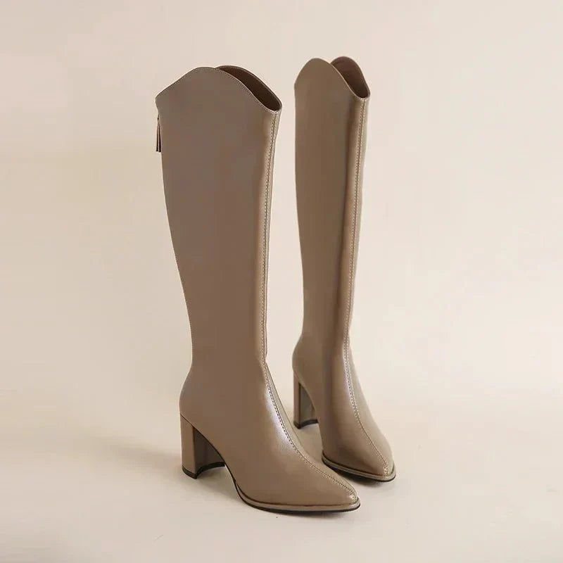 Structured Tall Knee Boots | High Block Heel | Sleek Minimalist Contour Fit