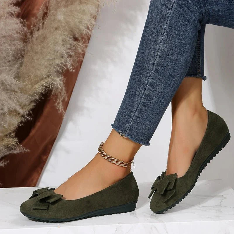 Bow Detail Ballet Flats | Faux Suede Slip-On | Lightweight Everyday Comfort
