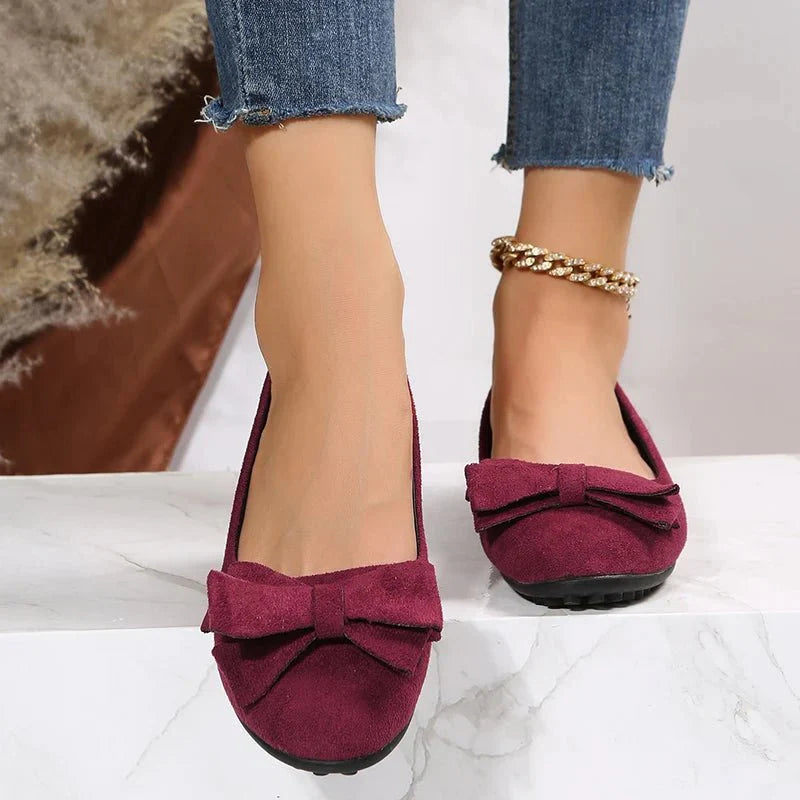 Bow Detail Ballet Flats | Faux Suede Slip-On | Lightweight Everyday Comfort