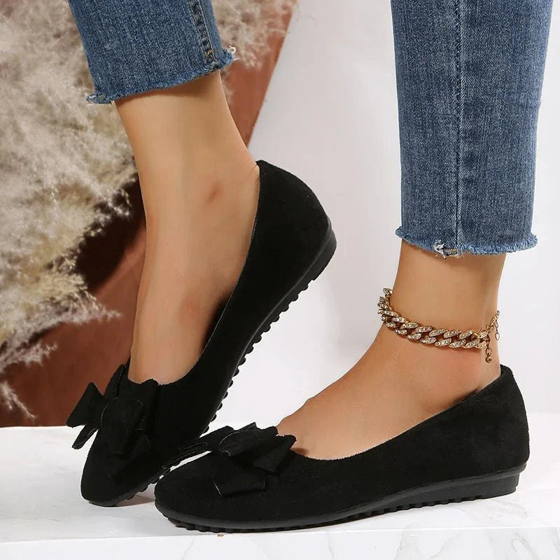 Bow Detail Ballet Flats | Faux Suede Slip-On | Lightweight Everyday Comfort