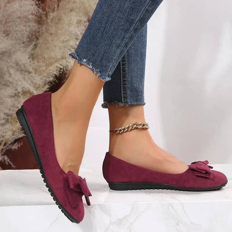 Bow Detail Ballet Flats | Faux Suede Slip-On | Lightweight Everyday Comfort