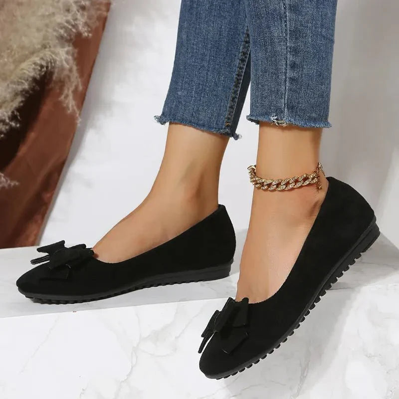 Bow Detail Ballet Flats | Faux Suede Slip-On | Lightweight Everyday Comfort