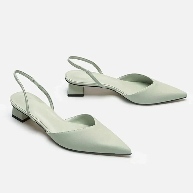 Slingback Heels | Pointed Toe Low Block Heel | Sleek Faux Leather Finish